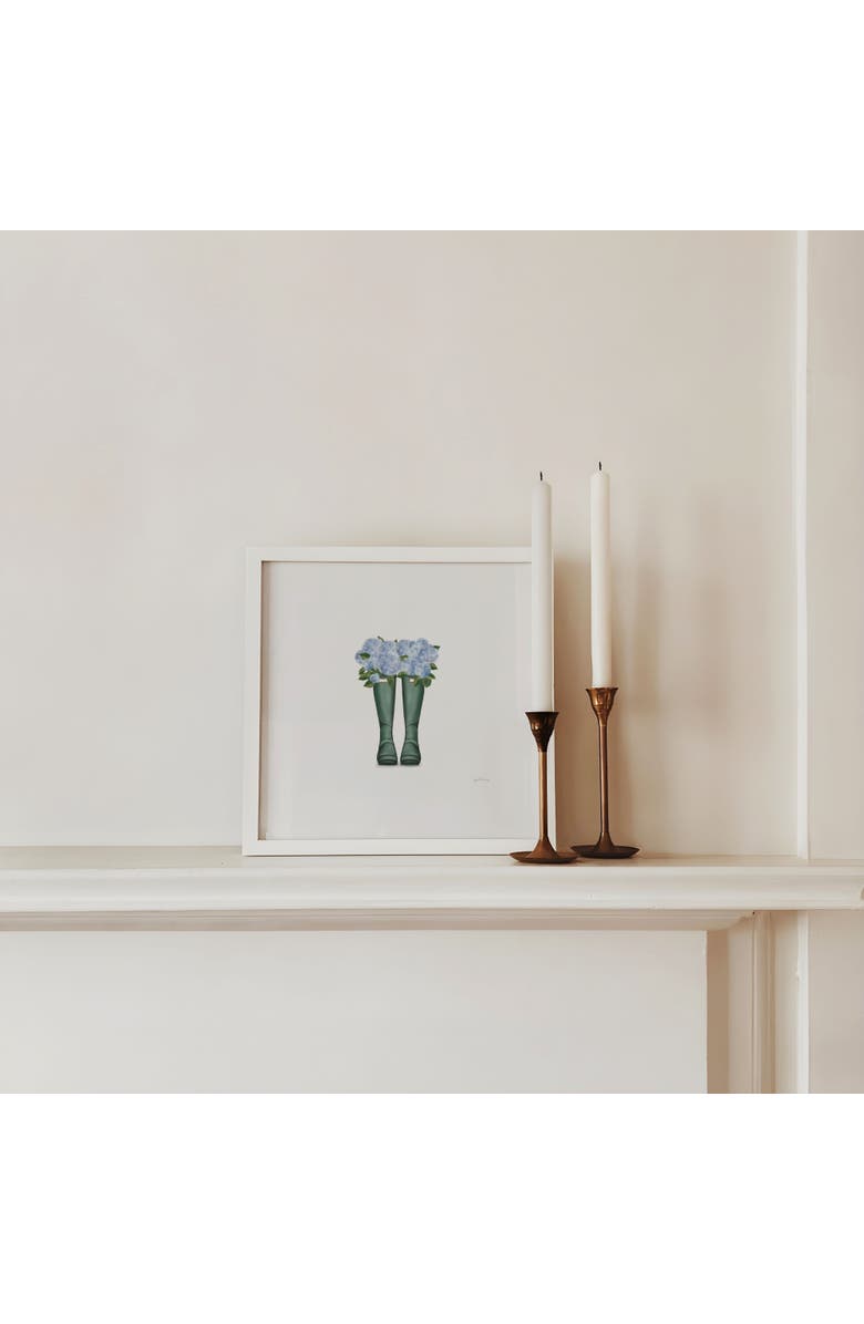 Ramus & Co Boots & Hydrangeas Framed Museum Quality 12" x 12" Art Print, Alternate, color, Multicolored