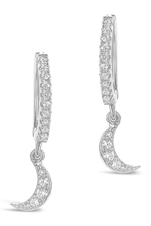 Sterling Silver CZ Crescent Micro Hoops
