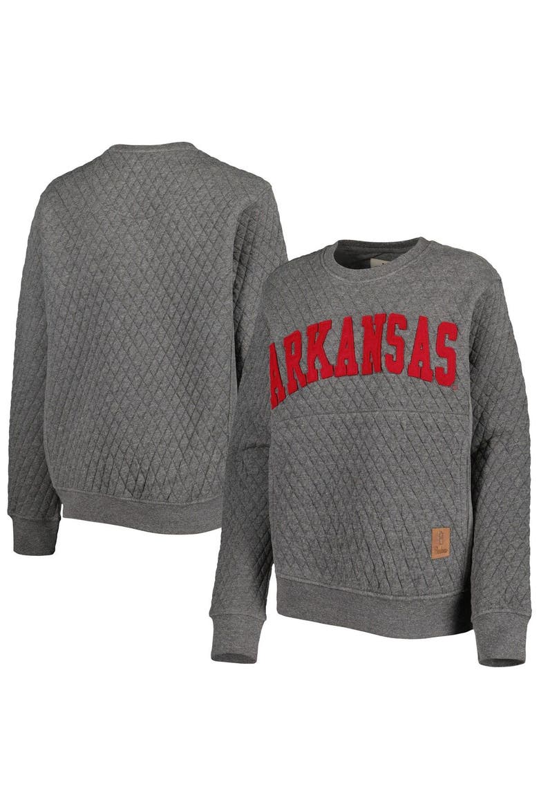 Women's Pressbox Heather Charcoal Arkansas Razorbacks Moose Quilted Pullover Sweatshirt, Main, color, Heather Gray