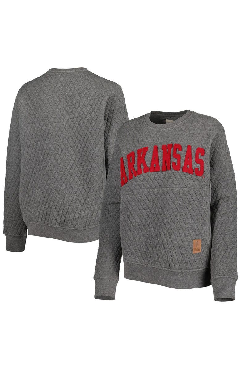 PRESSBOX Women's Pressbox Heather Charcoal Arkansas Razorbacks Moose Quilted Pullover Sweatshirt, Main, color, Heather Gray
