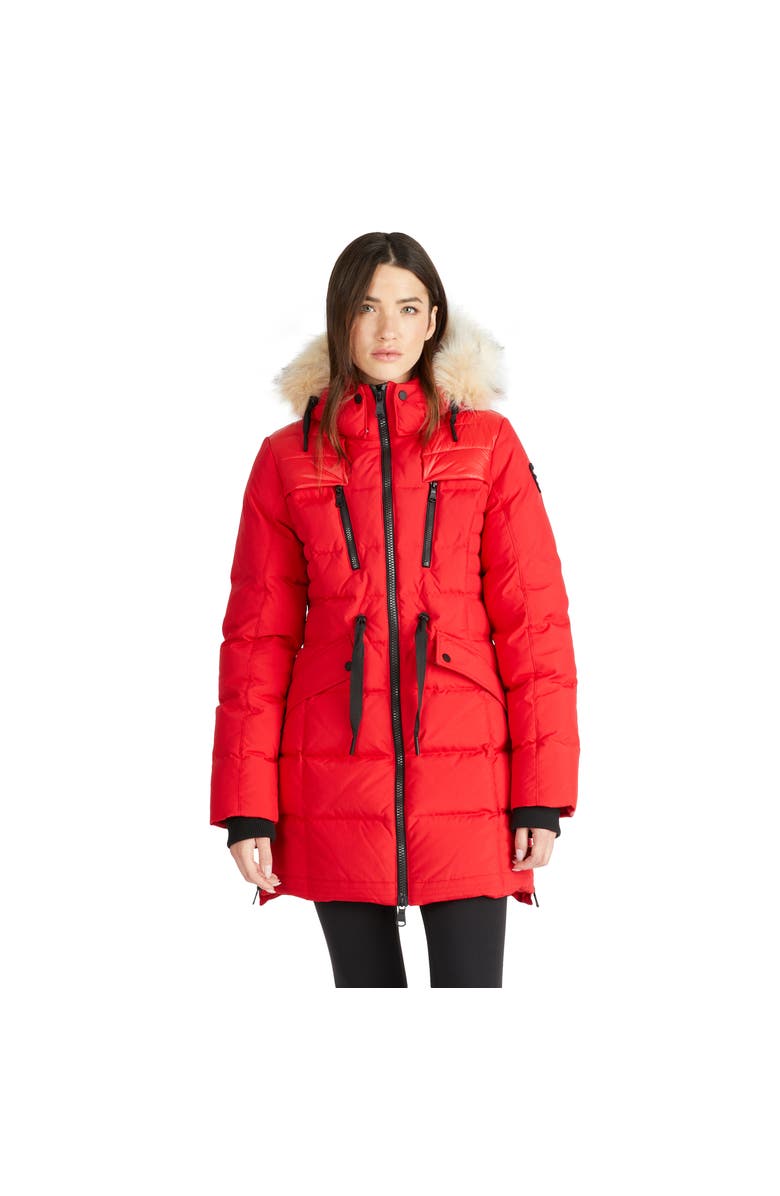 Pajar Alia Mixed Media Quilted Parka with Detachable Hood and Faux Fur Trim, Main, color, Current Red