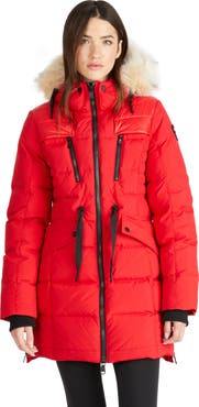 Pajar Alia Mixed Media Quilted Parka with Detachable Hood and Faux Fur Trim