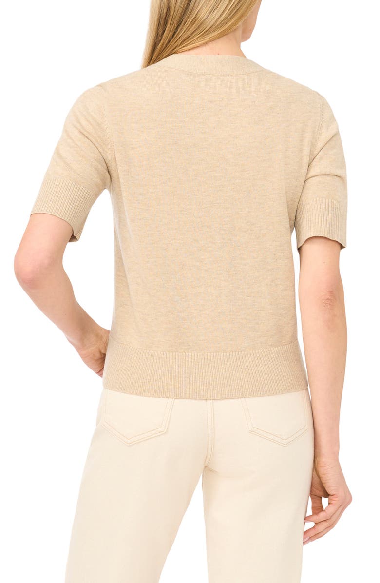 CeCe Embroidered Floral Short Sleeve Cardigan, Alternate, color, Oatmeal Taupe