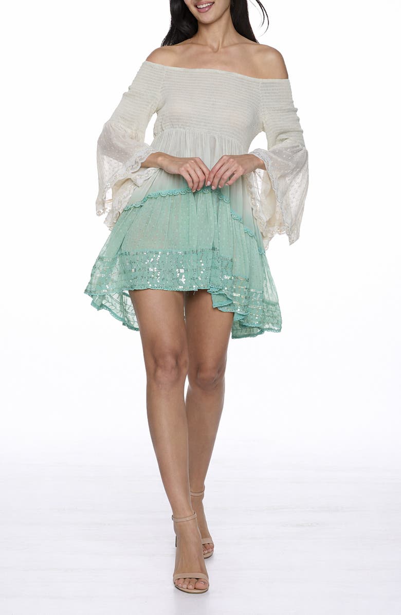 RANEES Smocked Minidress, Main, color, Green