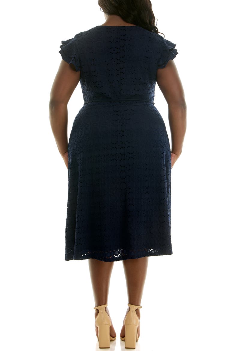 Cap Sleeve Lace Fit & Flare Dress, Alternate, color, NAVY