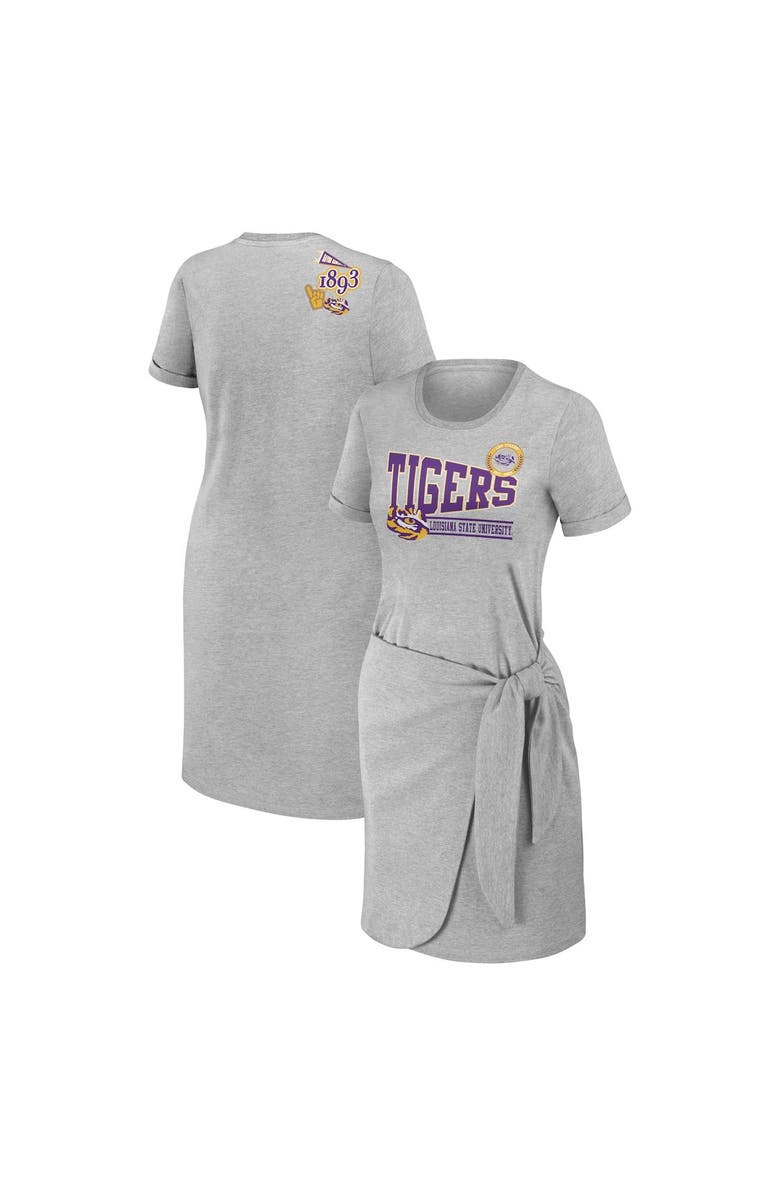 WEAR by Erin Andrews Women's WEAR by Erin Andrews Heather Gray LSU Tigers Knotted T-Shirt Dress, Main, color, Heather Gray