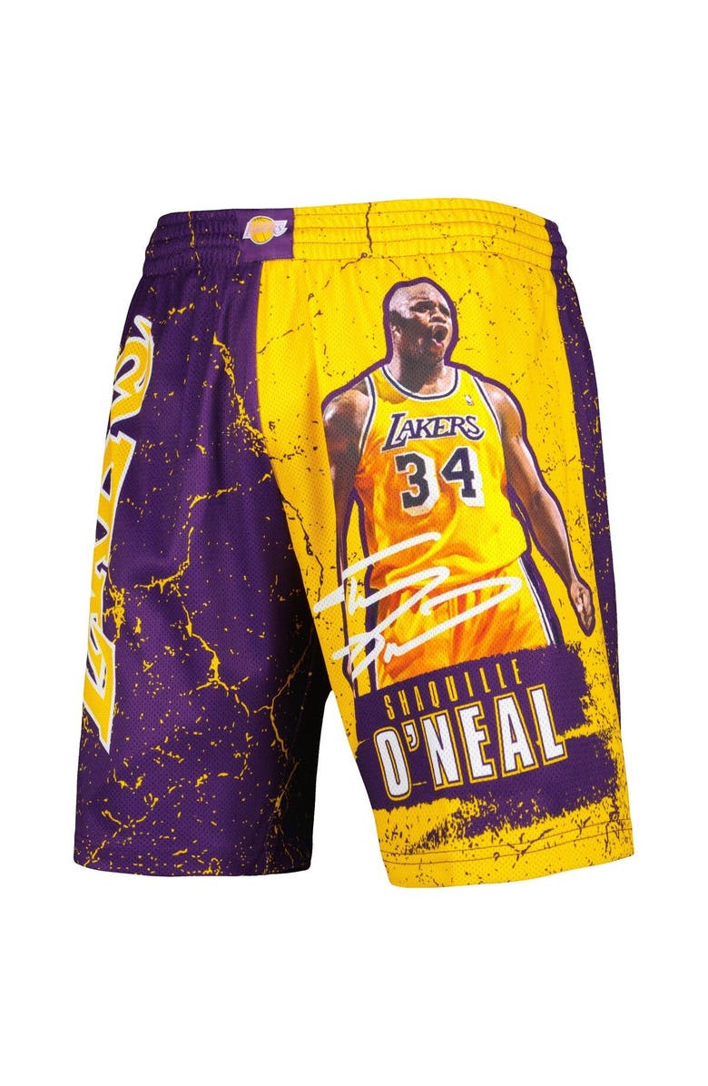 Mitchell & Ness Men's Mitchell & Ness Shaquille O'Neal Purple Los Angeles Lakers Hardwood Classics Player Burst Shorts, Alternate, color,