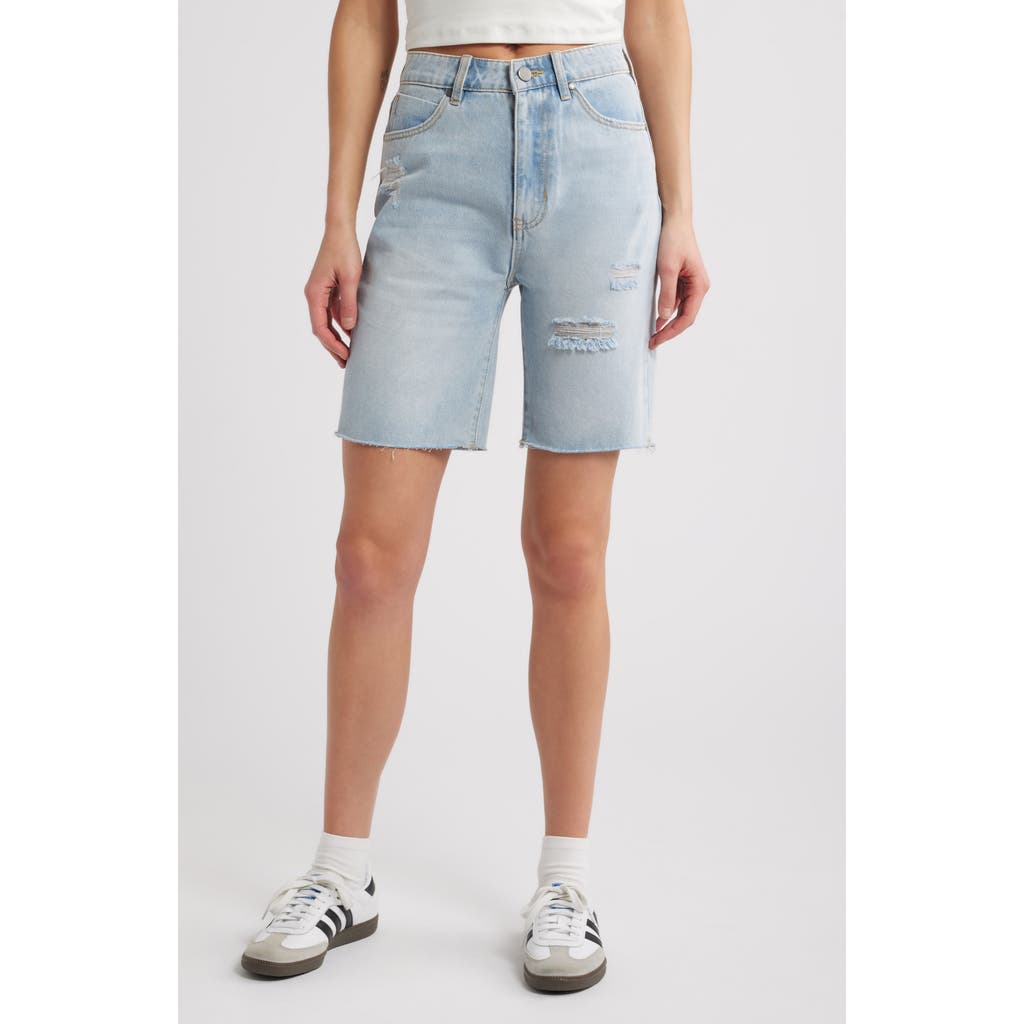 Shop Ptcl Nola High Waist Deconstructed Cutoff Bermuda Shorts In Faded Indigo Decon