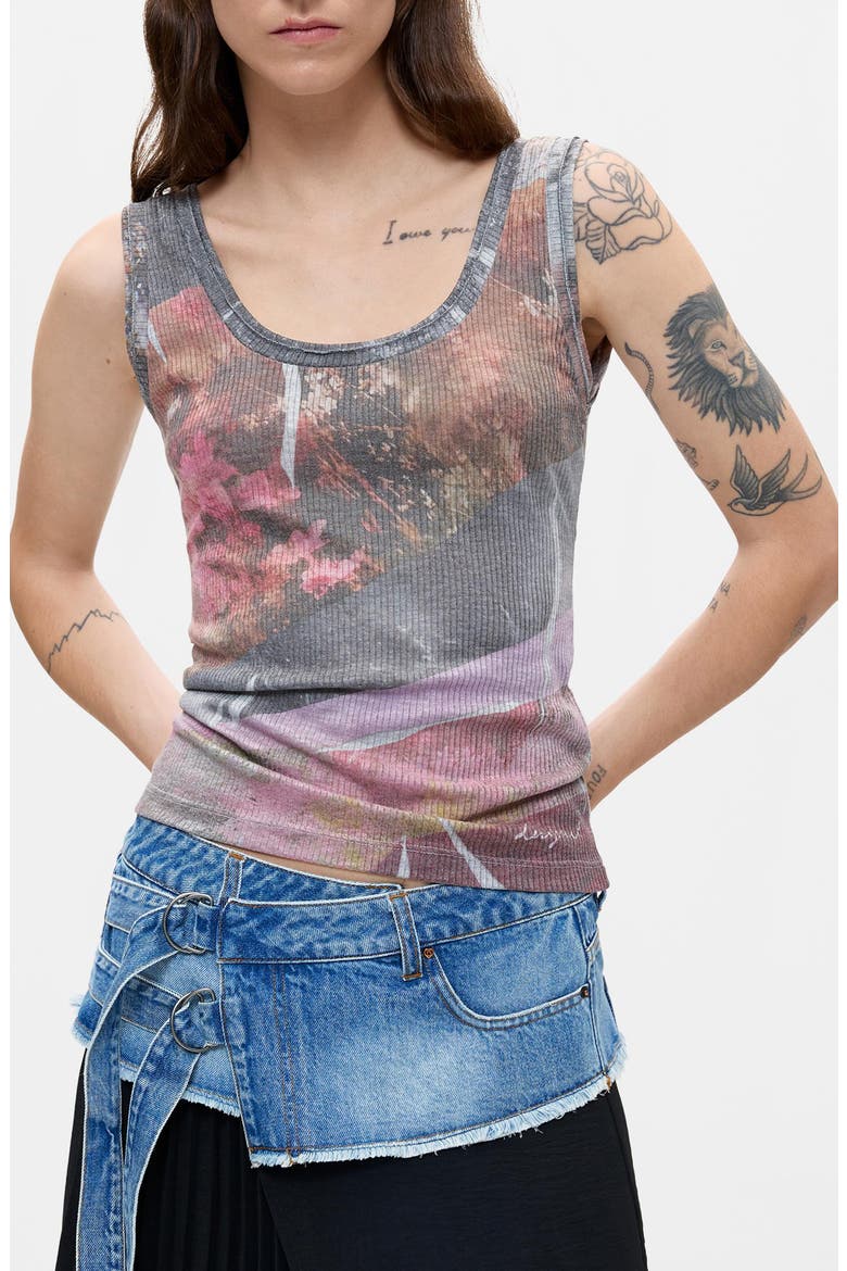 Ribbed Graphic Tank Top, Main, color, LIGHT GRAY
