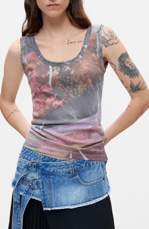 Ribbed Graphic Tank Top