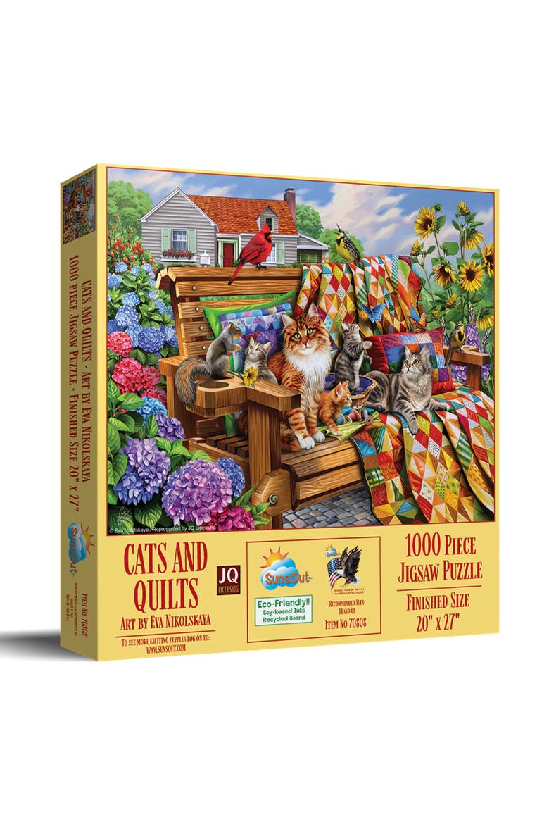 Cats and Quilts 1000 piece Jigsaw Puzzle for Adults, Main, color, Multicolor