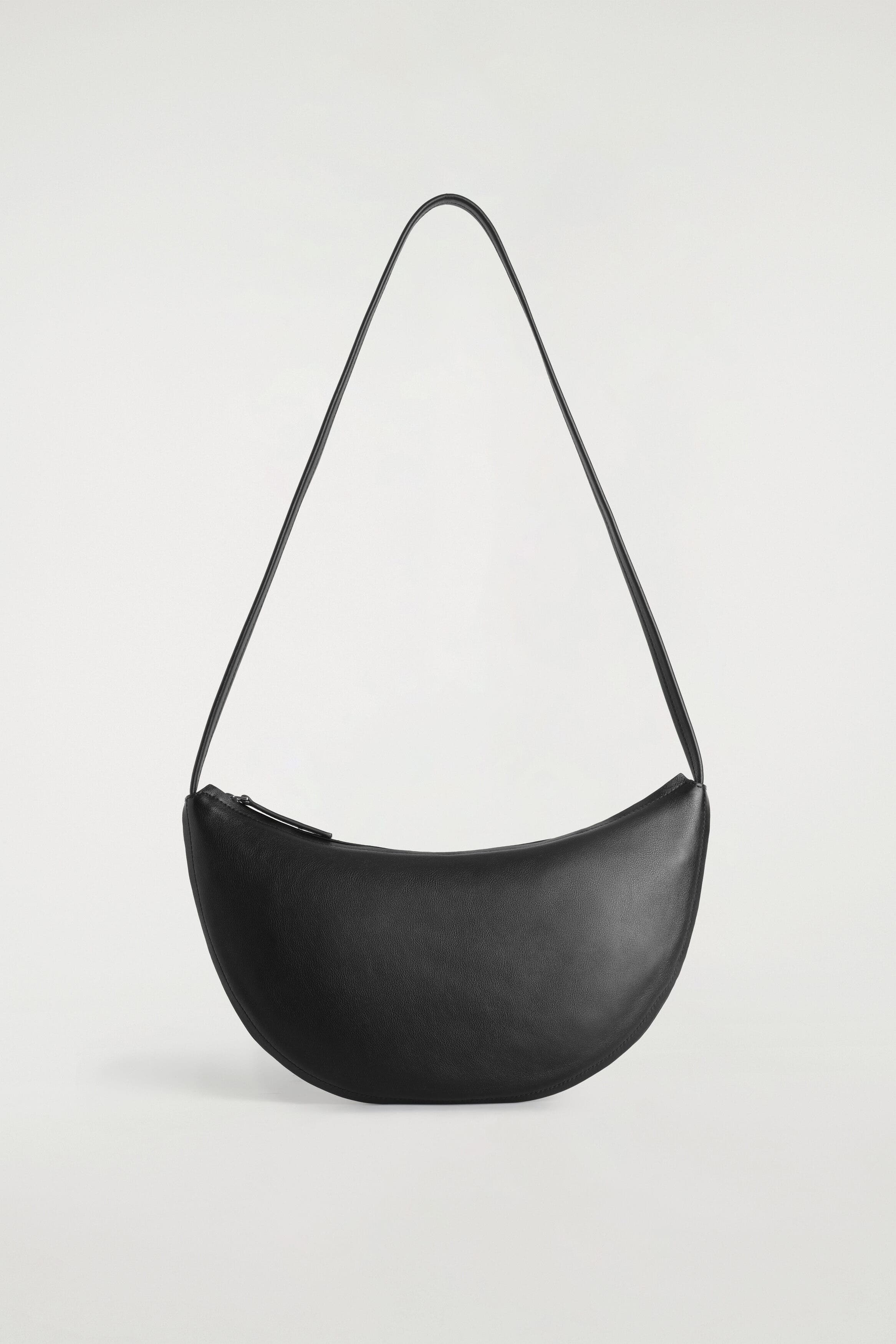 Curved Shoulder Bag - Leather, Main, color, BLACK