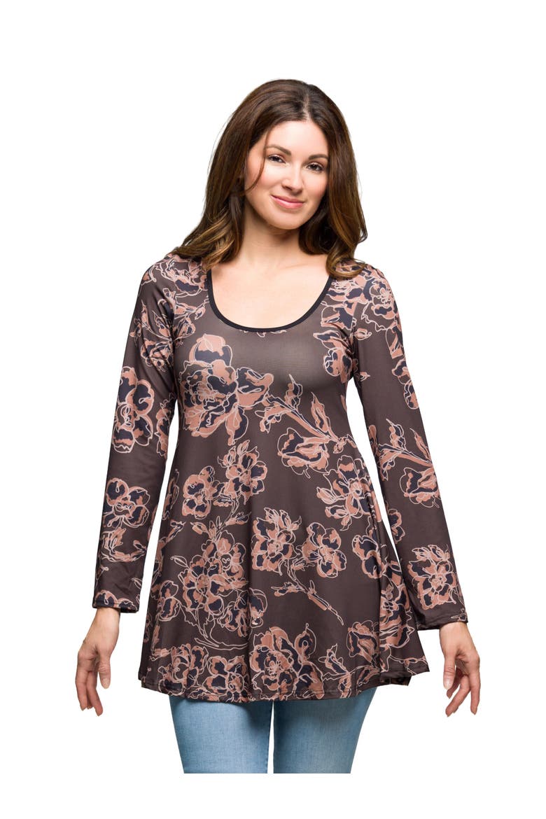 Long Sleeve Tunic Top, Main, color, Brown Multi