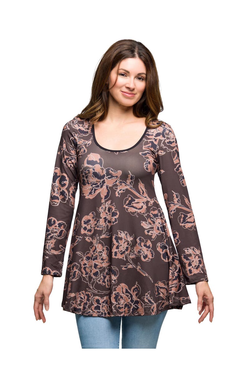 24seven Comfort Apparel Long Sleeve Tunic Top, Main, color, Brown Multi