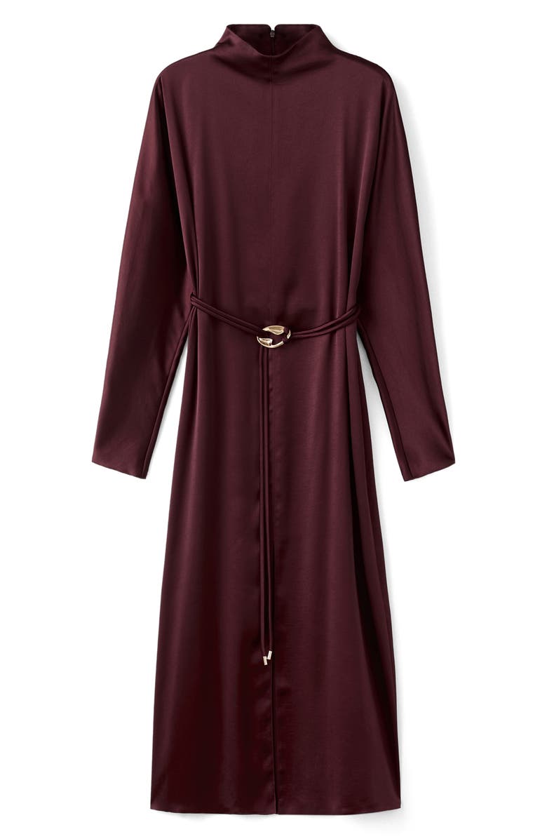 MANGO Long Sleeve Satin Midi Dress, Alternate, color, Maroon