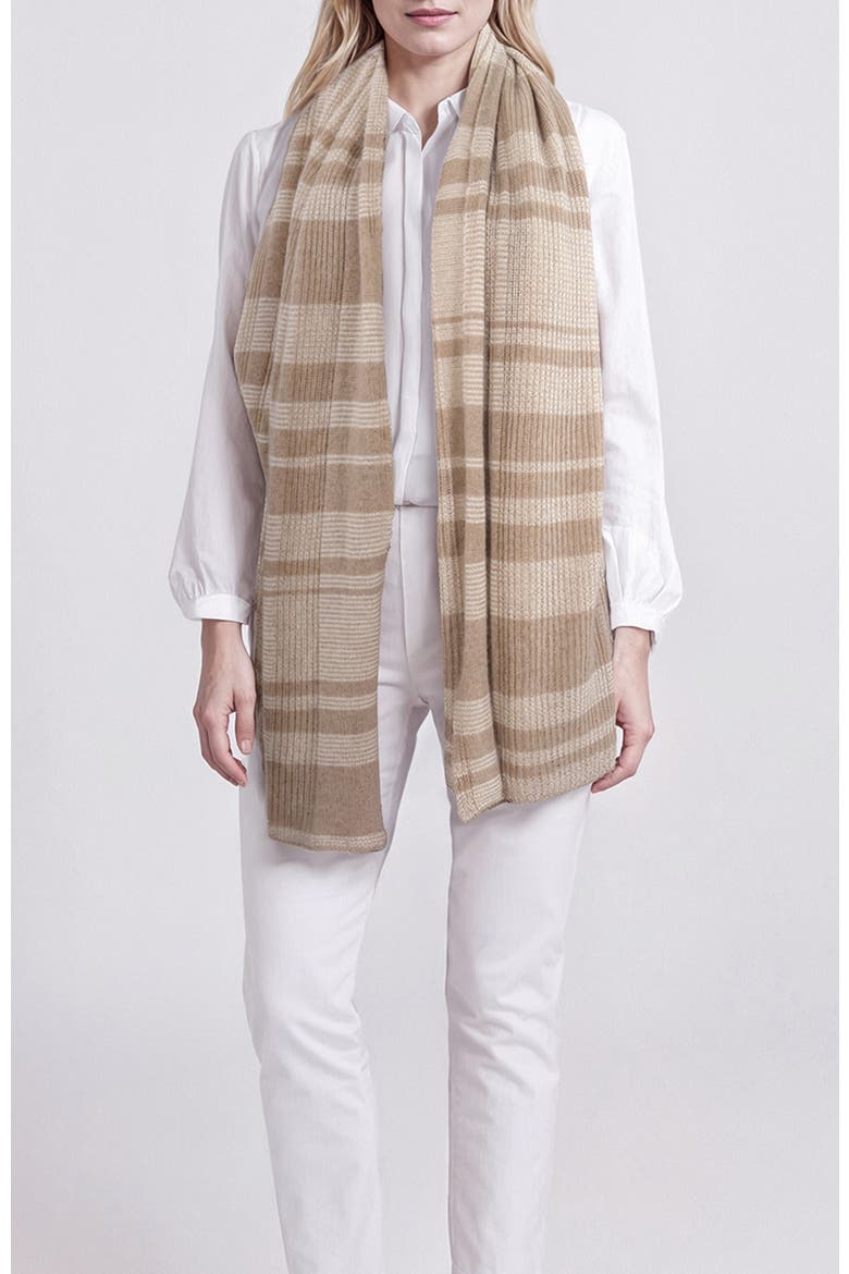 Lightweight Cashmere striped wrap, Main, color, DARK NILE BROWN/NATURAL WHITE