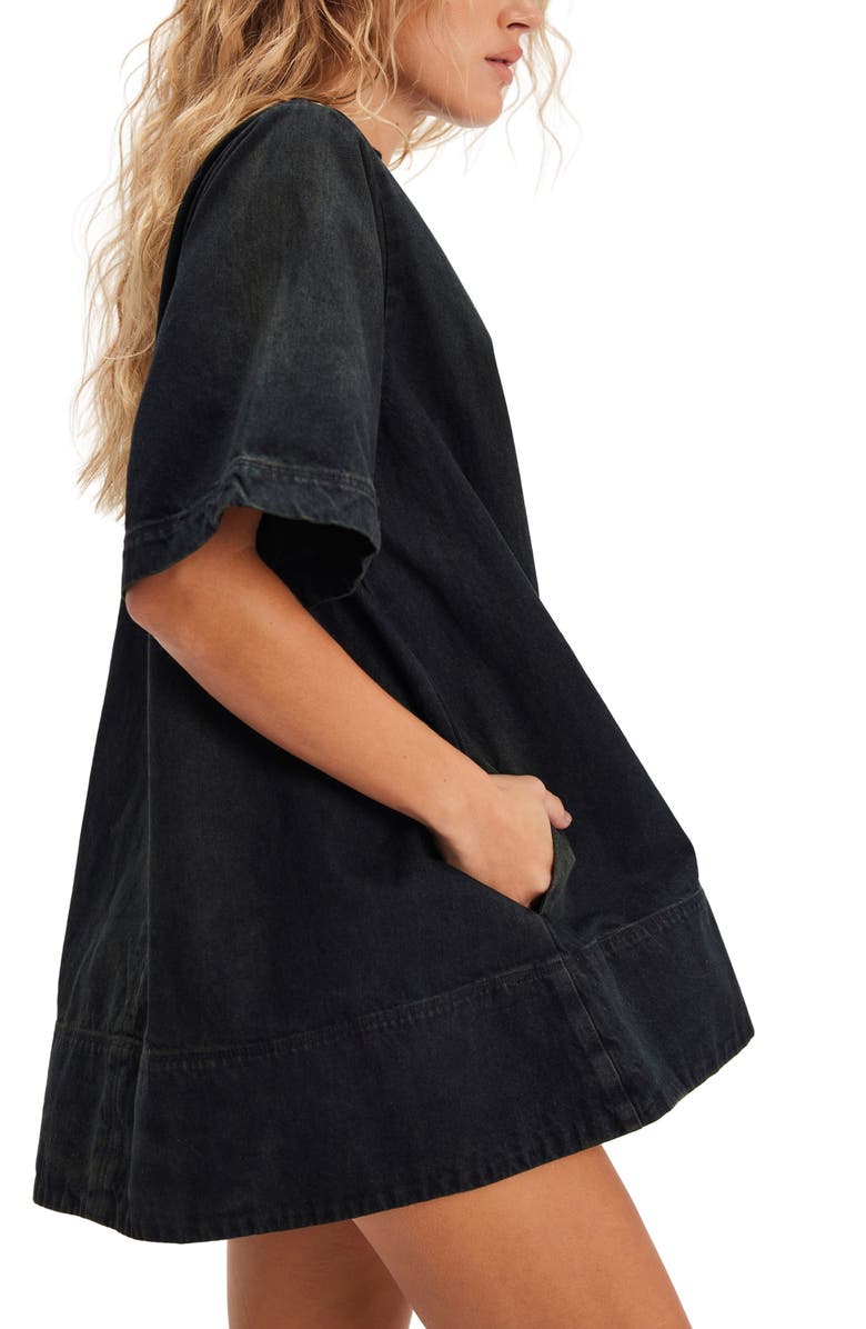 Free People Harlow Denim Minidress, Alternate, color, Anthracite