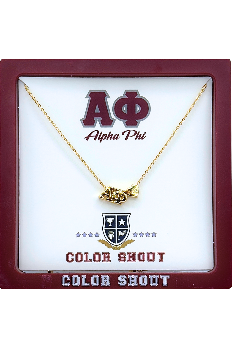 Alpha Phi Sorority Gold Heart Necklace, Alternate, color, Yellow Gold