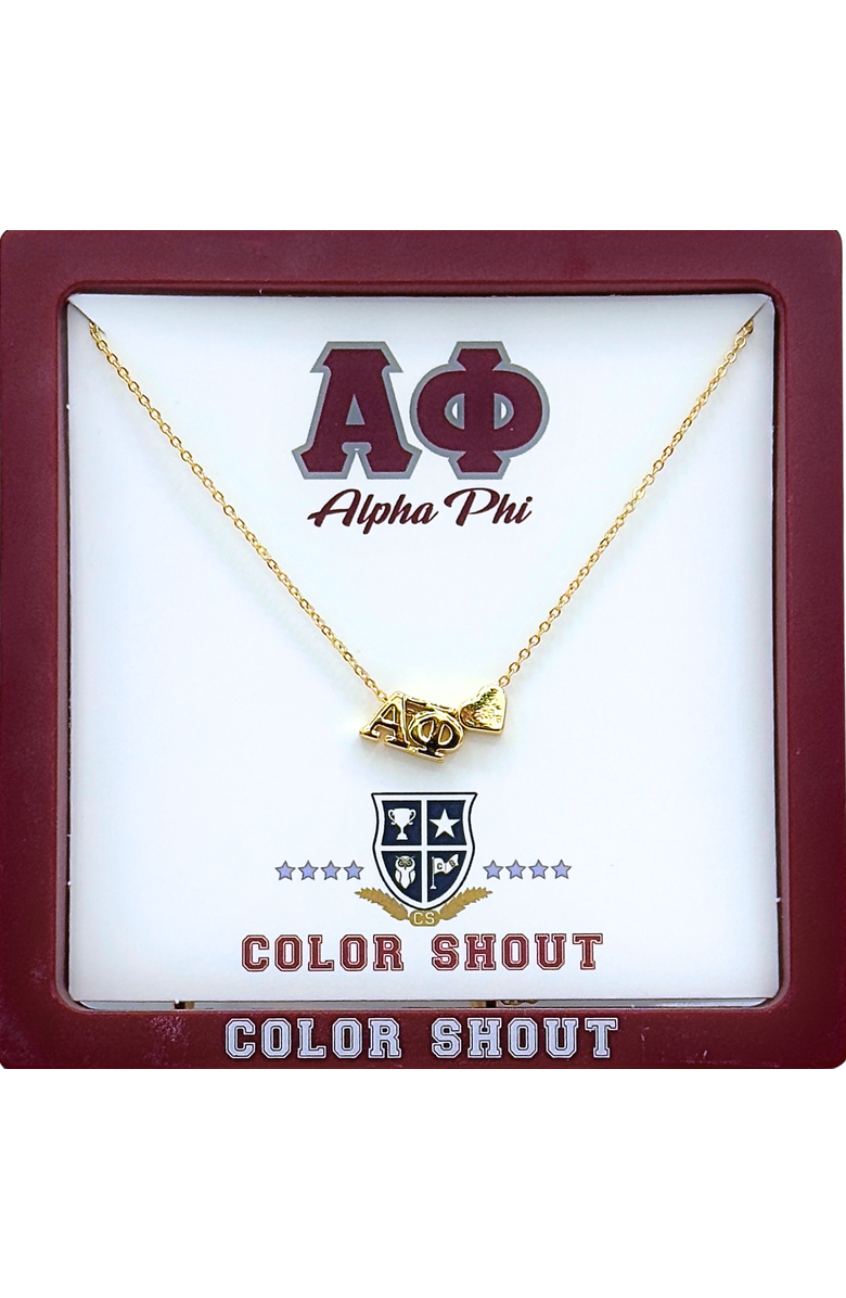 Color Shout Alpha Phi Sorority Gold Heart Necklace, Alternate, color, Yellow Gold