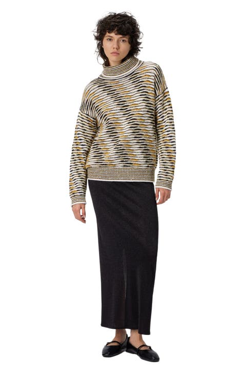 Oversized High-neck Sweater With Flame Pattern