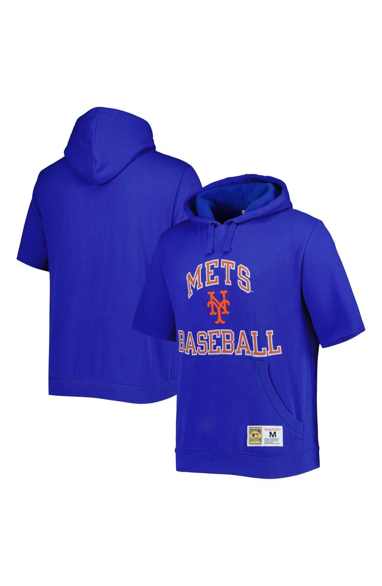 Mitchell & Ness Men's Mitchell & Ness Royal New York Mets Cooperstown Collection Washed Fleece Pullover Short Sleeve Hoodie, Main, color, Royal