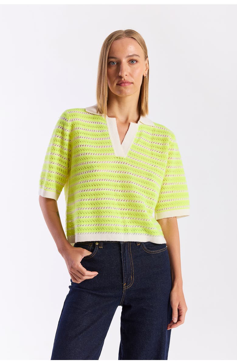Brodie Pure Cashmere Suzie Stitch 100% Cashmere Polo Top, Main, color, Neon Yellow