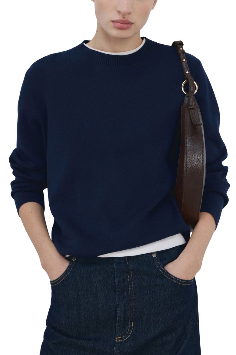 Fine Knit Crewneck Sweater, Main, color, DARK NAVY