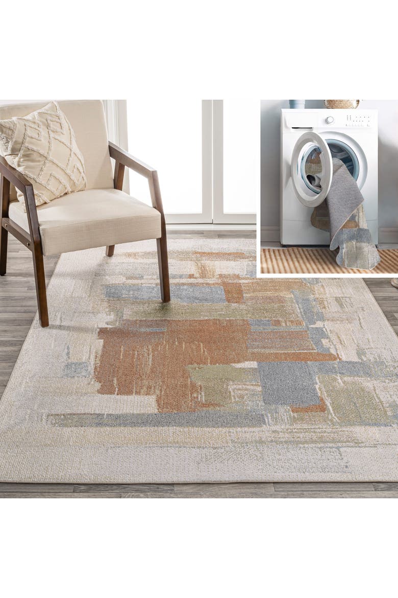 Weaver Abstract Coastal Watercolor Machine-Washable Area Rug, Main, color, Cream/Multi
