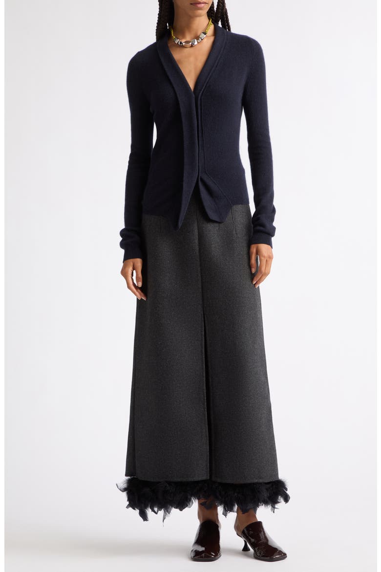 Feather Trim Wool Blend Maxi Skirt, Alternate, color, MELANGE BLACK / WHITE