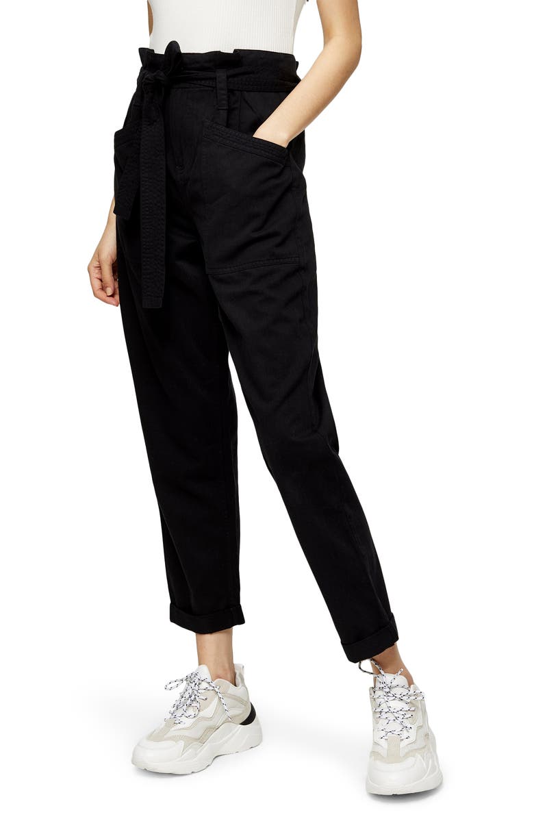 Topshop Billy Paperbag Waist Crop Utility Trousers, Main, color, 