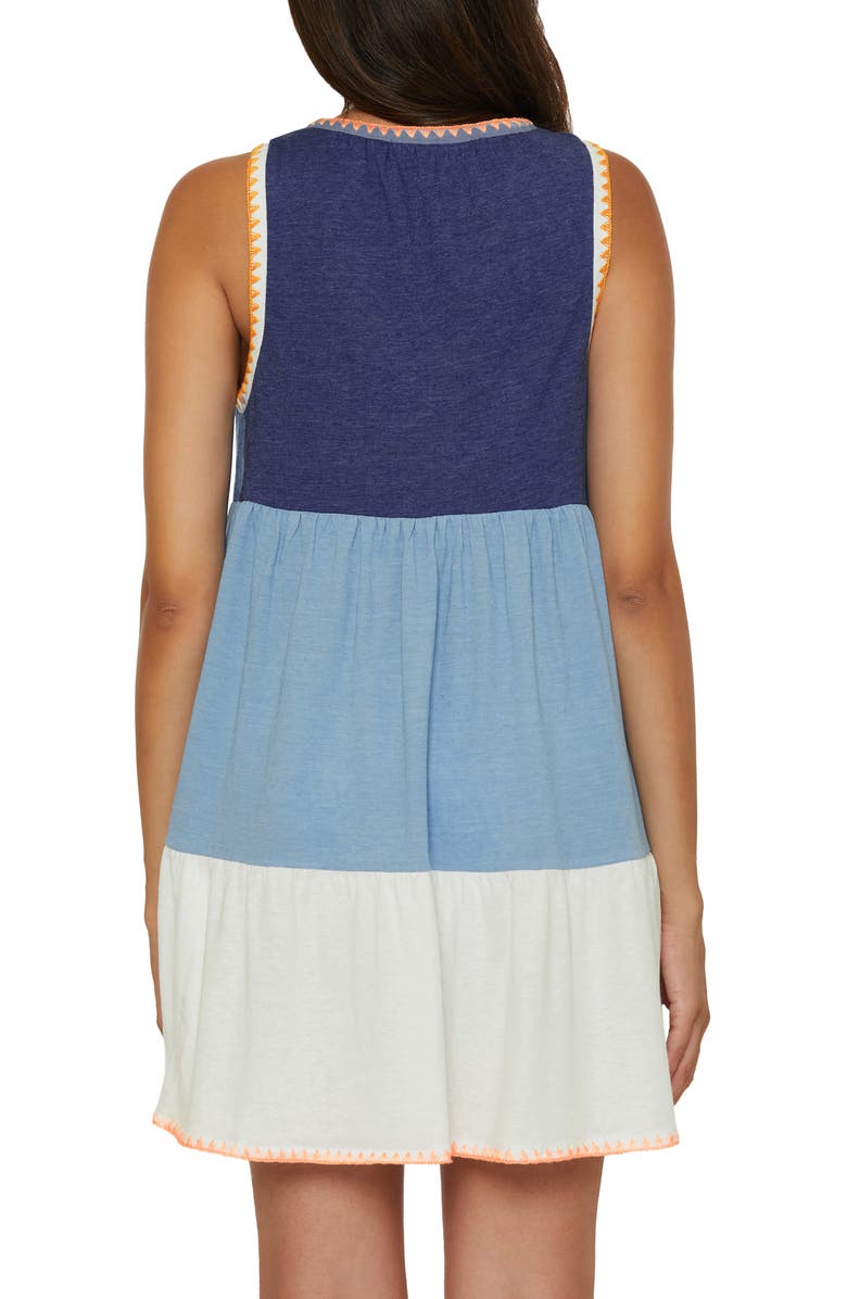 Lucky Brand Lagos Embroidered Colorblock Tiered Cover-Up Sundress, Alternate, color, 