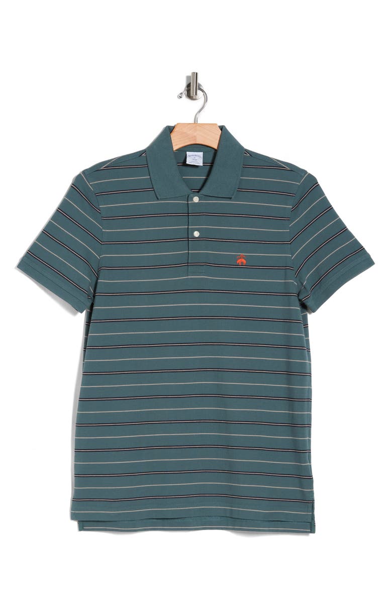 Brooks Brothers Stripe Short Sleeve Cotton Polo, Alternate, color, Green Multi