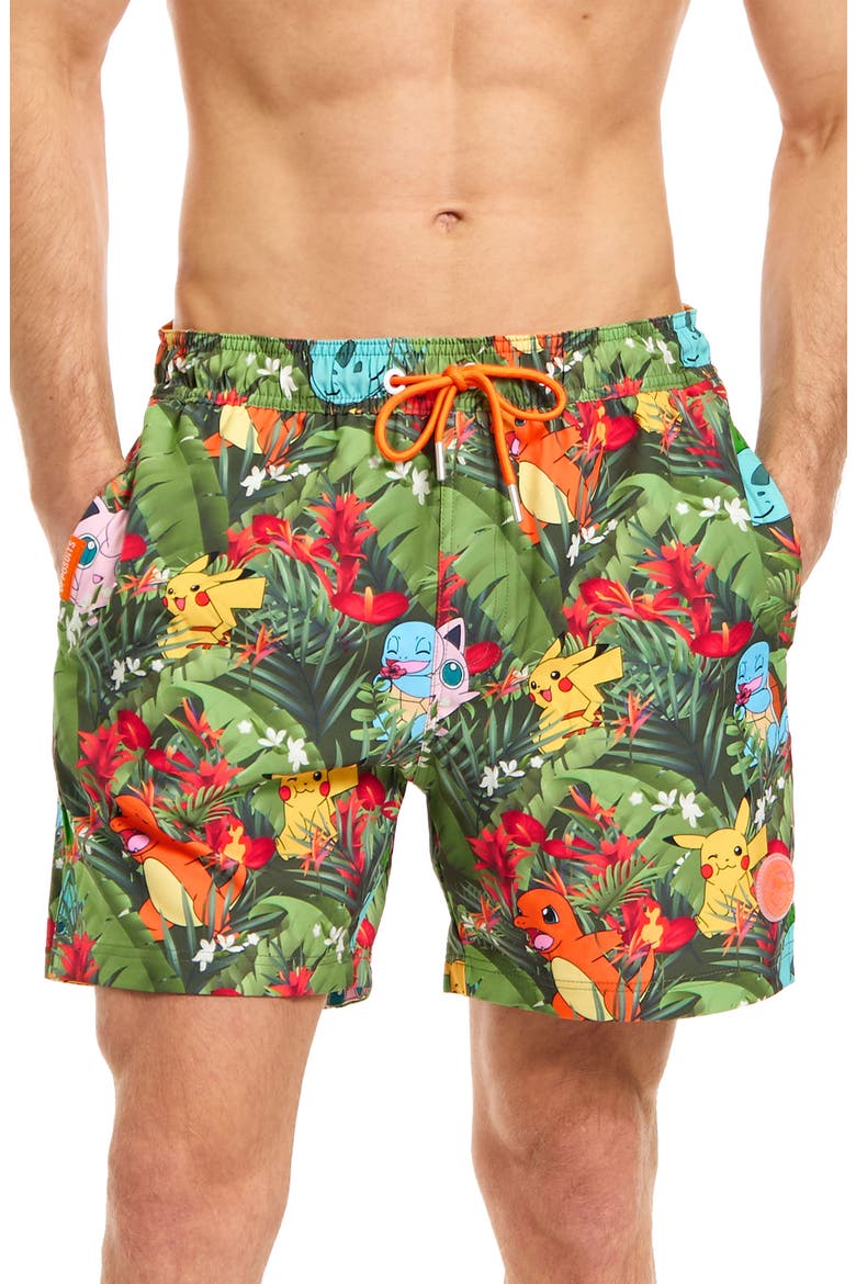 Pokémon Tropical Forest Stretch Swim Trunks, Alternate, color, MISCELLANEOUS