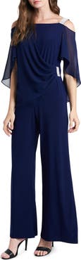 Chaus Rhinestone Trim Cape Jumpsuit