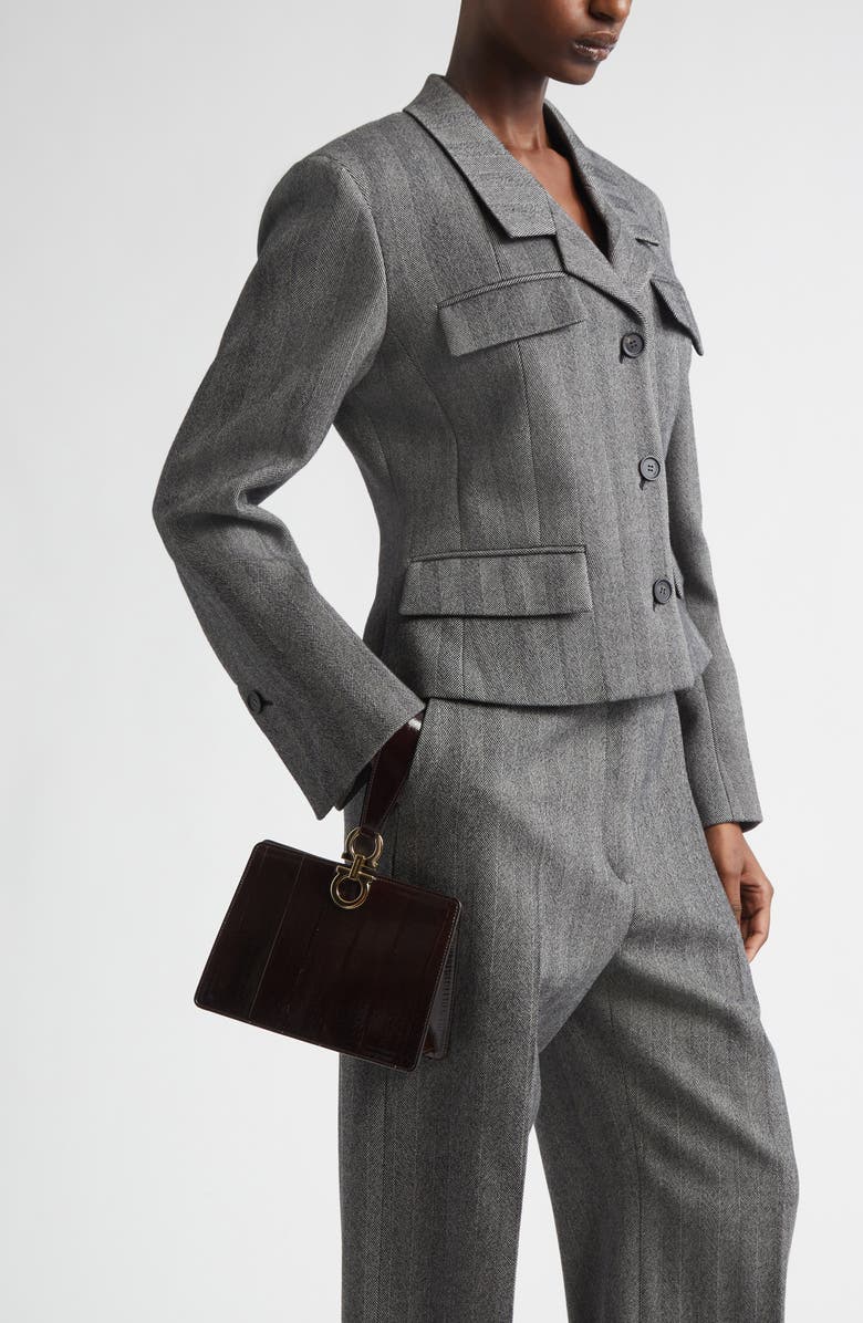 FERRAGAMO Double Gancio Eelskin Clutch, Alternate, color, Brown Testa Di Moro