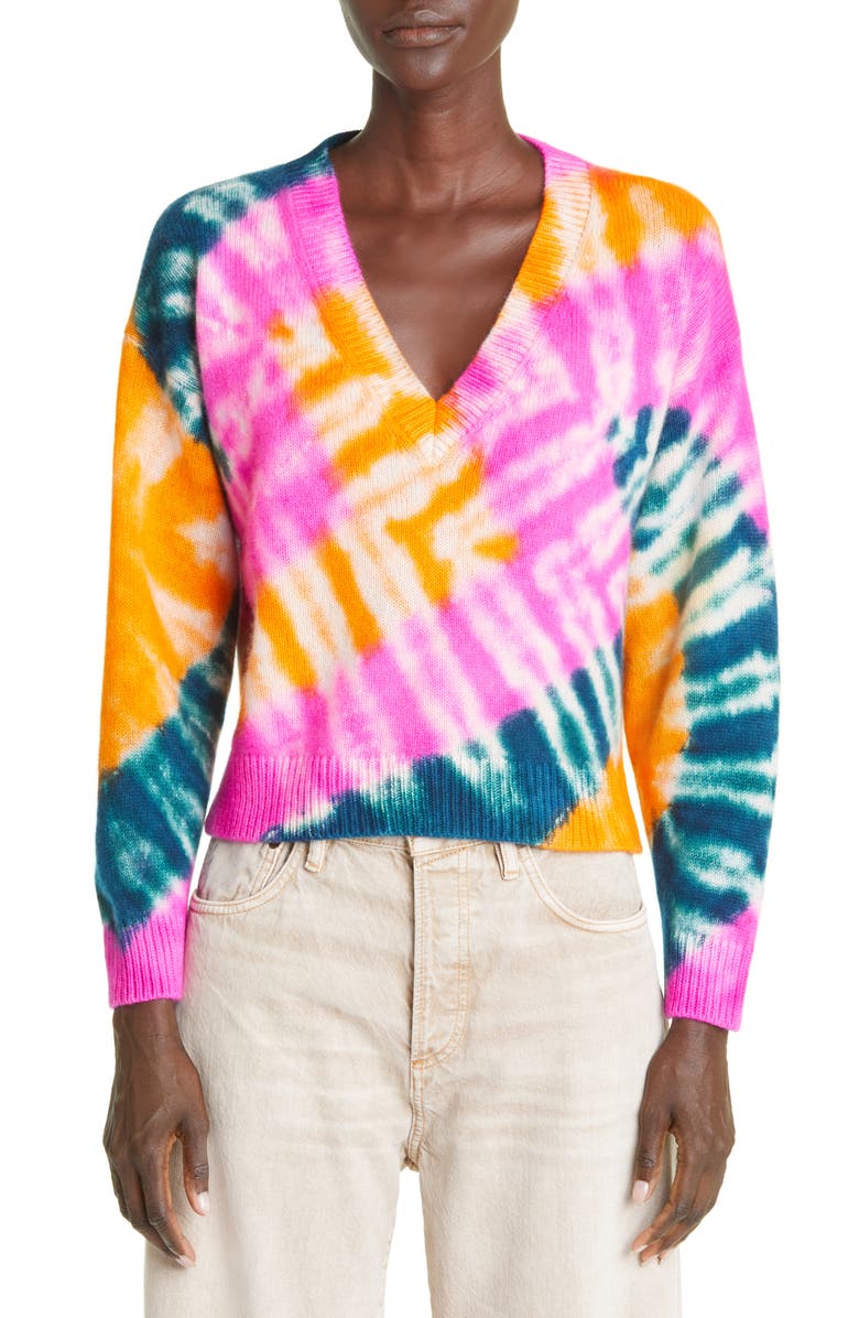 The Elder Statesman Zig Zag Tie Dye Cashmere Sweater, Main, color, 