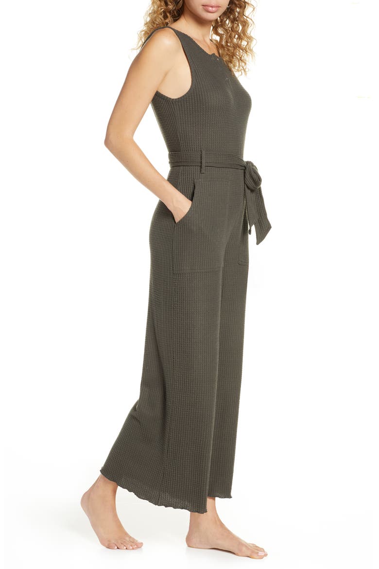 Belted Waffle Knit Henley Jumpsuit, Alternate, color, GREY BELUGA