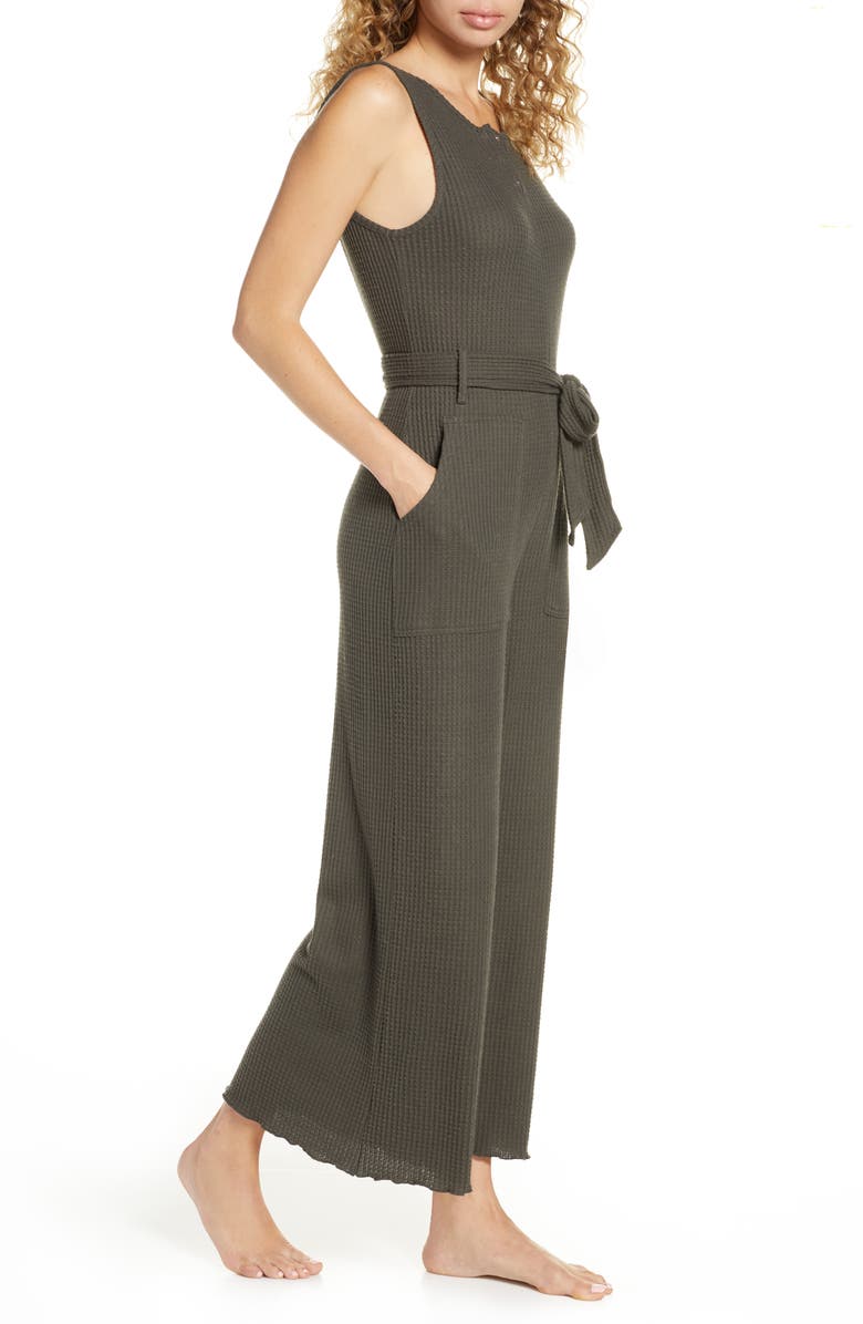 BP. Belted Waffle Knit Henley Jumpsuit, Alternate, color,