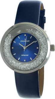 Peugeot Luxury Round Leather Floating CZ Dial Watch- 38MM