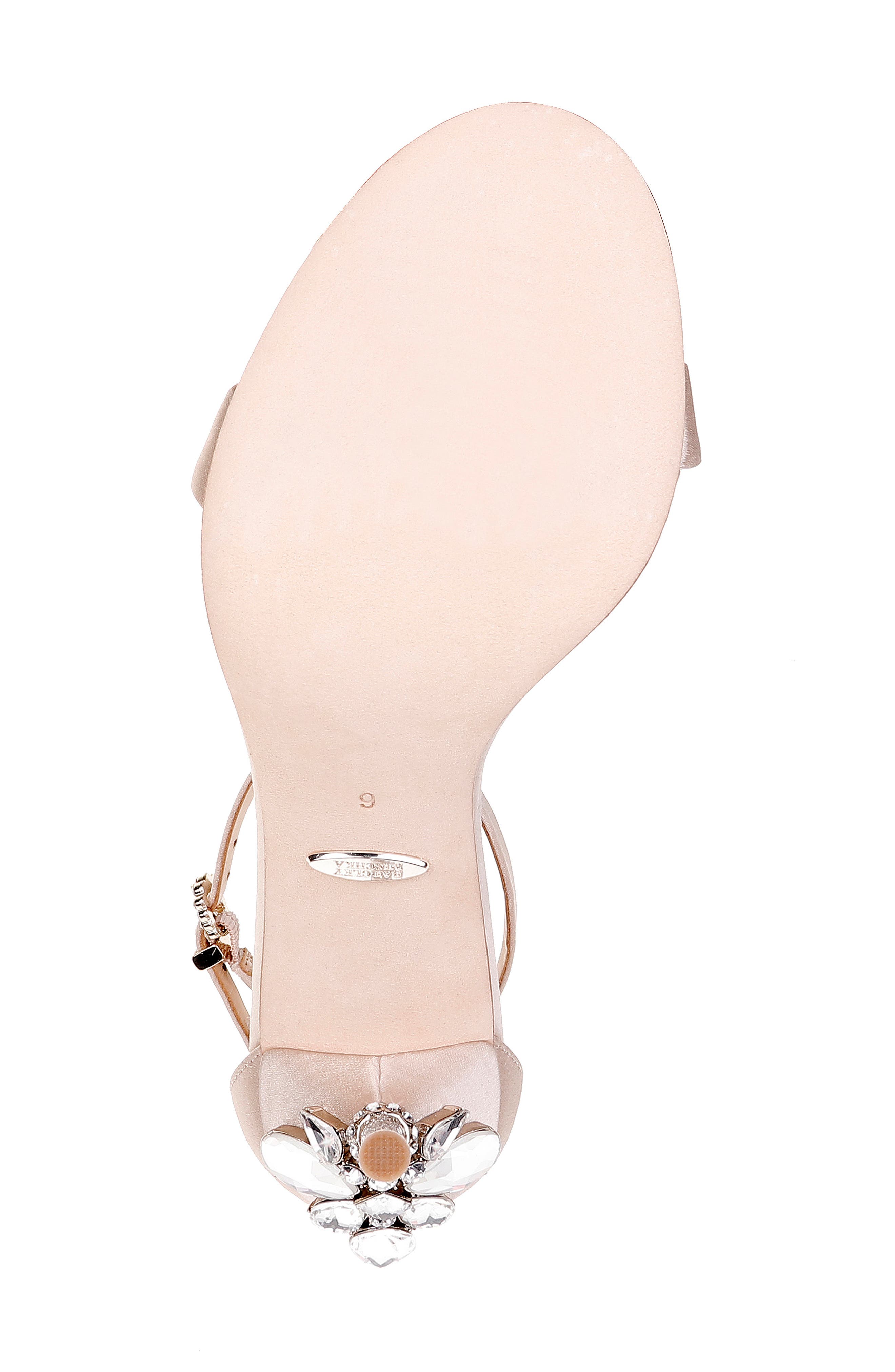 Badgley Mischka Vicia Crystal Embellished Heel Sandal, Alternate, color, NUDE SATIN