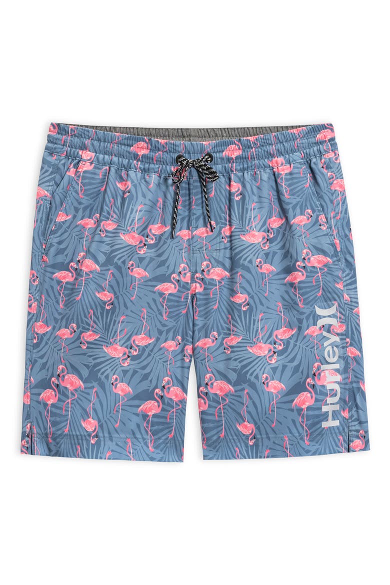 Flamingo Fern Volley Swim Shorts, Main, color, GREY TEAL