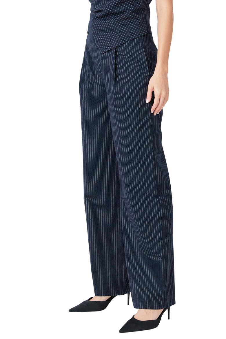 Stripe Pleat High Waist Pants, Alternate, color, NAVY