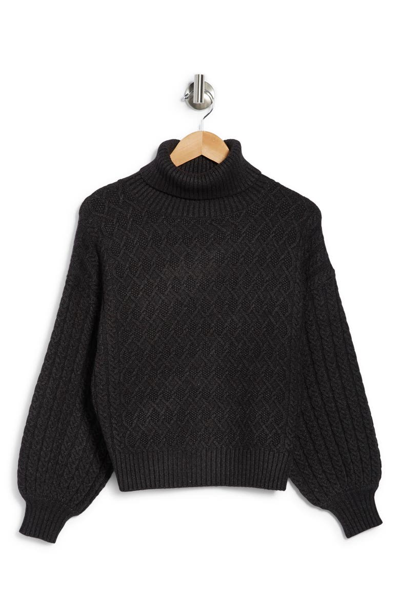 T Tahari Cable Stitch Turtleneck Sweater, Alternate, color, 