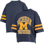 PRESSBOX Women's Pressbox Navy Michigan Wolverines Wayne Tyler Cropped T-Shirt