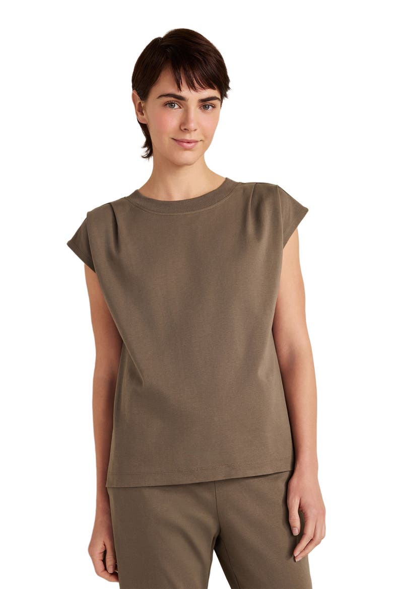 Organic Cotton Interlock Pleated Tee, Main, color, Slate Brown