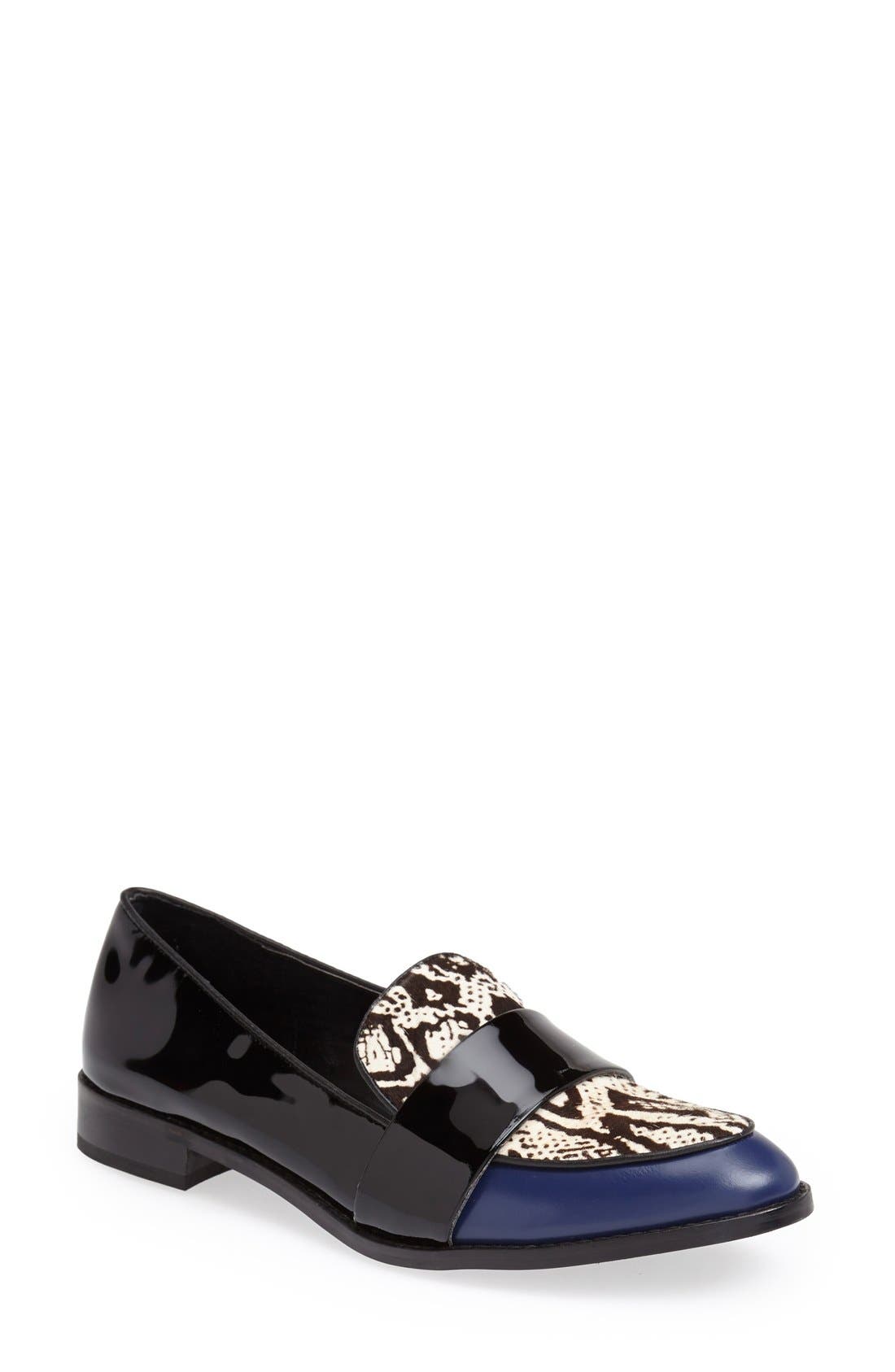Peace Love Shea Steve Madden 'Tventura' Croc Embossed Calf Hair Loafer, Main, color, BLUE MULTI