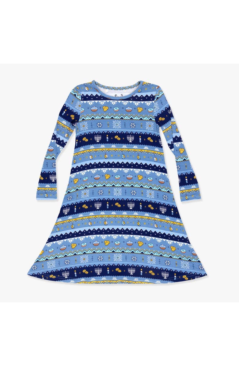 Bellabu Bear Kids' Hanukkah Fair Isle Long Sleeve Dress, Main, color, Hanukkah Fair Isle