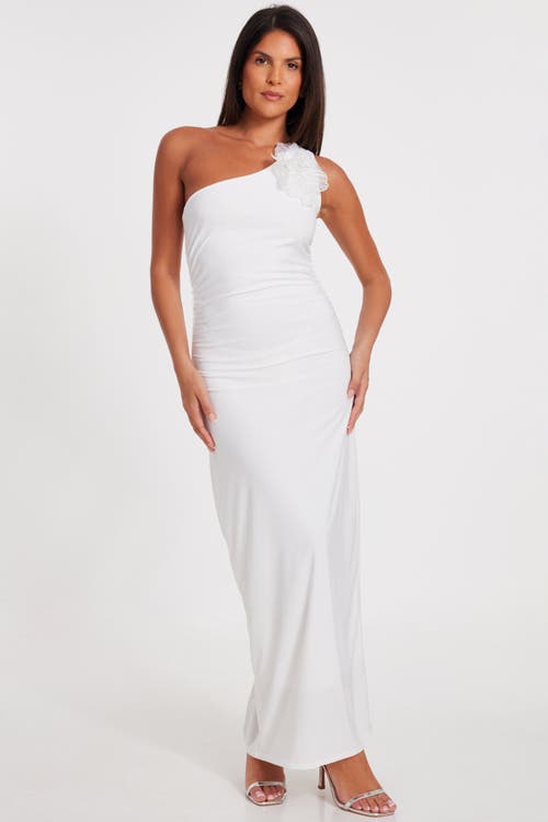 Quiz Asymmetric Scuba Crepe Maxi Dress With 3d Floral Detail In White