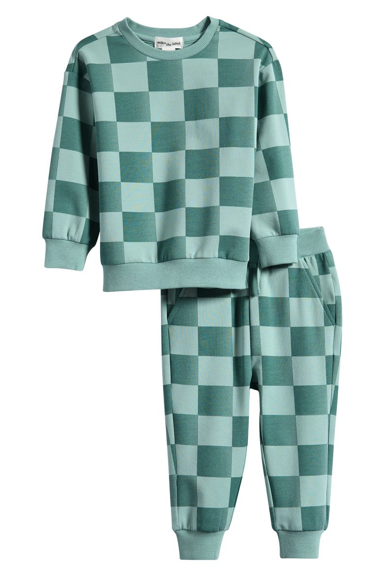 Checkerboard Sweatshirt & Joggers Set, Main, color, LIGHT TURQUOISE