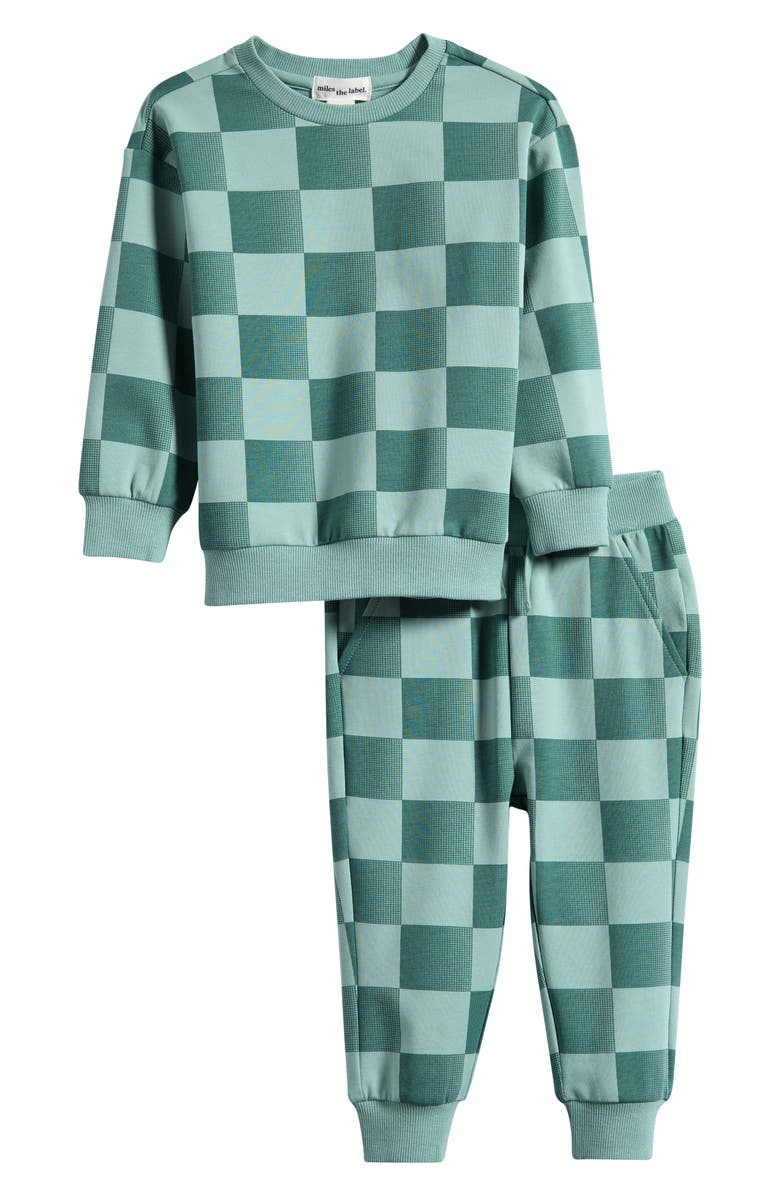 miles Checkerboard Sweatshirt & Joggers Set, Main, color, Light Turquoise